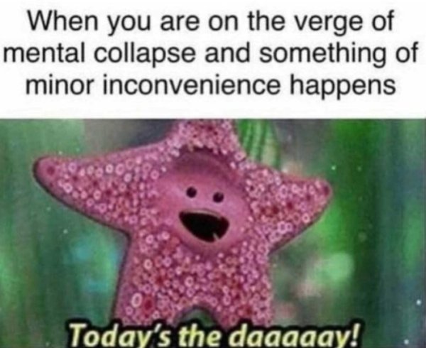 today's the day meme - When you are on the verge of mental collapse and something of minor inconvenience happens Today's the daaaaay!
