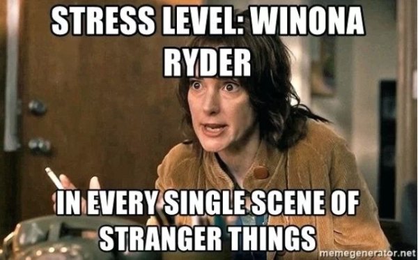 stress meme - Stress Level Winona Ryder In Every Single Scene Of Stranger Things memegenerator.net
