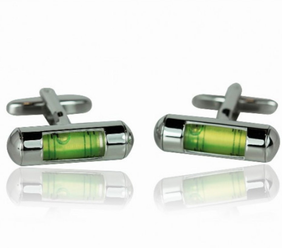 Green Spirit Level Cufflinks 

Ah yes, men love cufflinks. They gotta link those cuffs. Such a multipurpose gift - it will definitely be well received. I think it's safe to say all men have said at some point 'wow, I really need to see if this is level but my suit does not allow me to carry a level . This is quite the conundrum' or 'I wish I could do handiwork in a suit.'

Bonus - at a boring event? Keep yourself occupied by watching the bubble. 

$29.95
