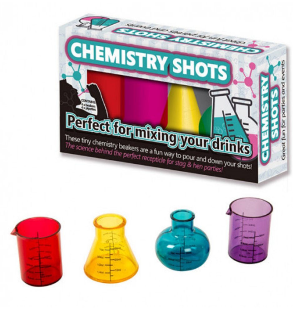 Chemistry Shots

Know a scientist alcoholic? Well don't look any further for a Gift! Bring the fun back into alcoholism with these cute shot glasses! It would be neat to use them to mix drinks - for real these are pretty neat-o

$12.95