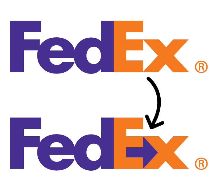 "FedEx" hid a small arrow between letters E and x, which represents the forward momentum and efficiency.