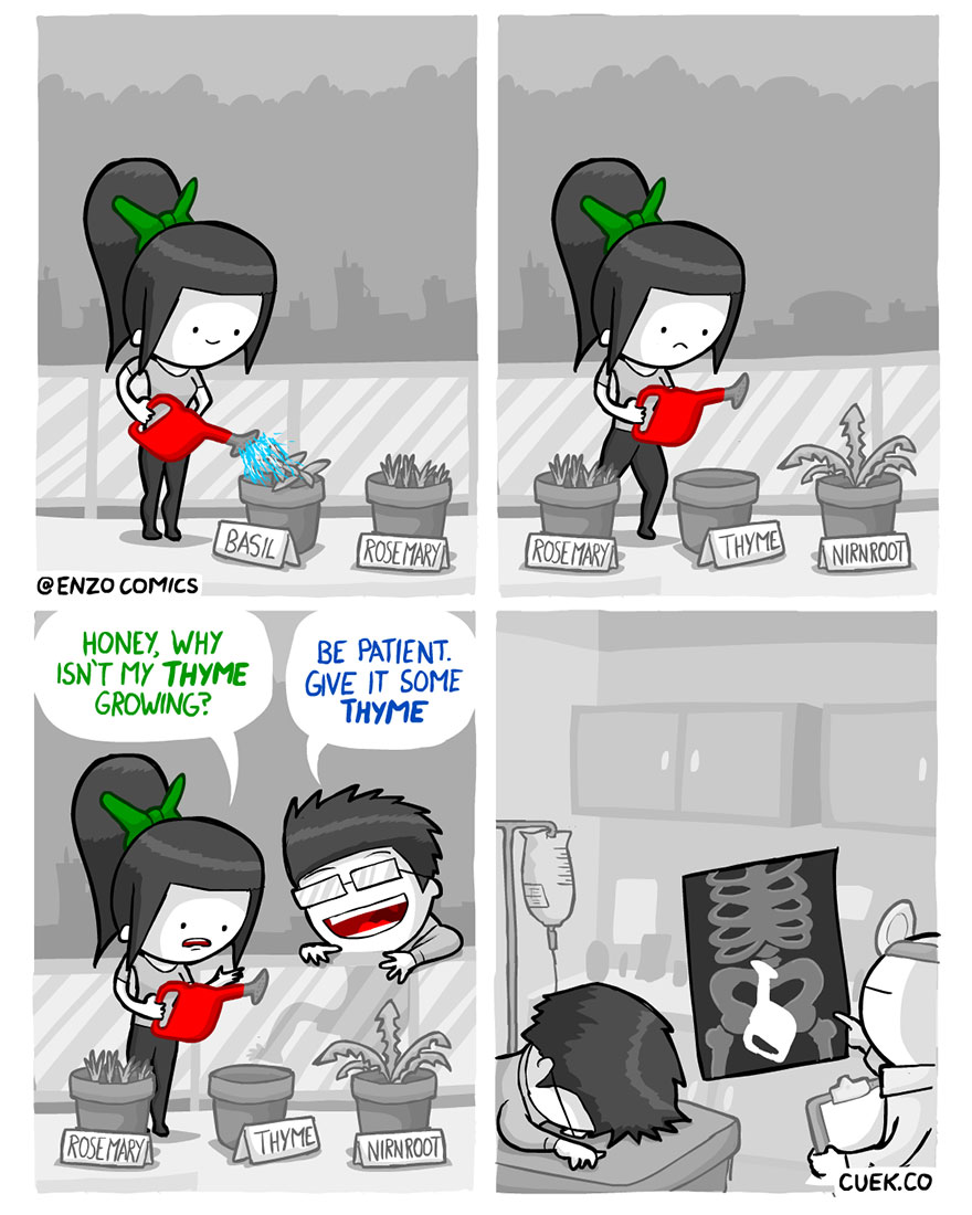 relationship meme of cheer up emo kid comic | Basil Rose Mary Rose Mary Thyme Anirnroot Cenzo Comics Honey, Why Isn'T My Thyme Growing? Be Patient. Give It Some Thyme Rosemary Thyme Anirnroot Cuek.Co