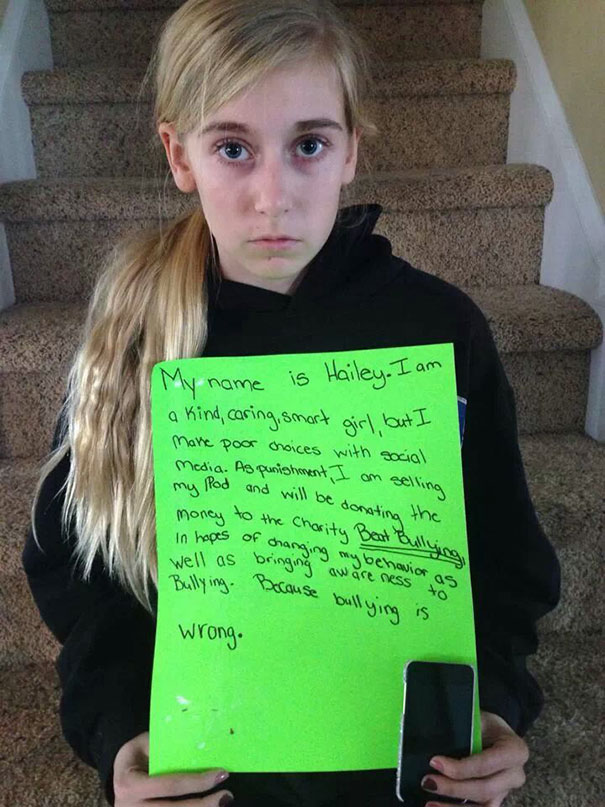 mom catches daughter - My name is Hailey. I am a kind, caring, smart girl but I mane poor choices with social Media. As punishment, I am selling my pod and will be donating the money to the Charity Beat Bullying hopes of changing my behavior as well as br
