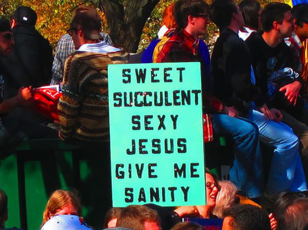 funny protest signs - Sweet Succulent Sexy Jesus Give Me Sanity