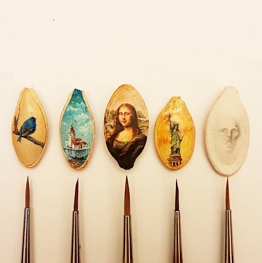 miniature art paintings on everyday objects