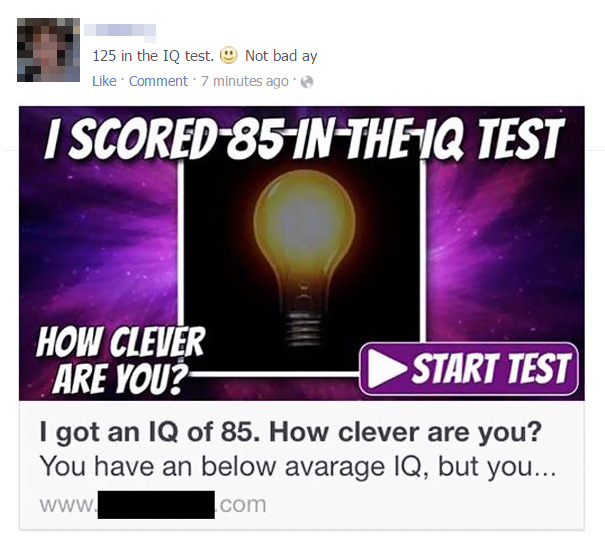 liar - light bulb - 125 in the Iq test. Not bad ay Comment 7 minutes ago I Scored85InTheIq Test How Clever Are You? Start Test I got an Iq of 85. How clever are you? You have an below avarage Iq, but you... .com www.