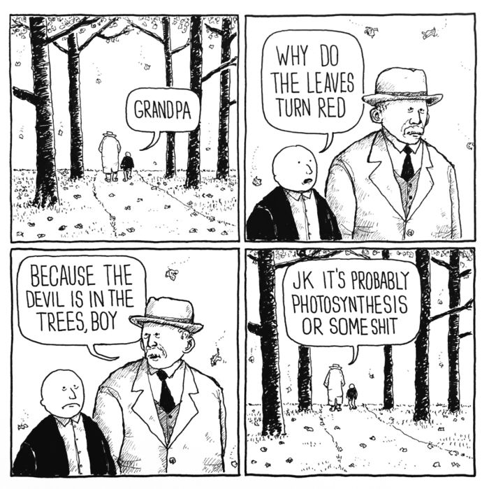 jake likes onions comics - . Why Do The Leaves Turn Red Grandpa ww 90 . 8 D Because The Devil Is In The Trees, Boys Jk It'S Probably Photosynthesis I Or Some Shit 19
