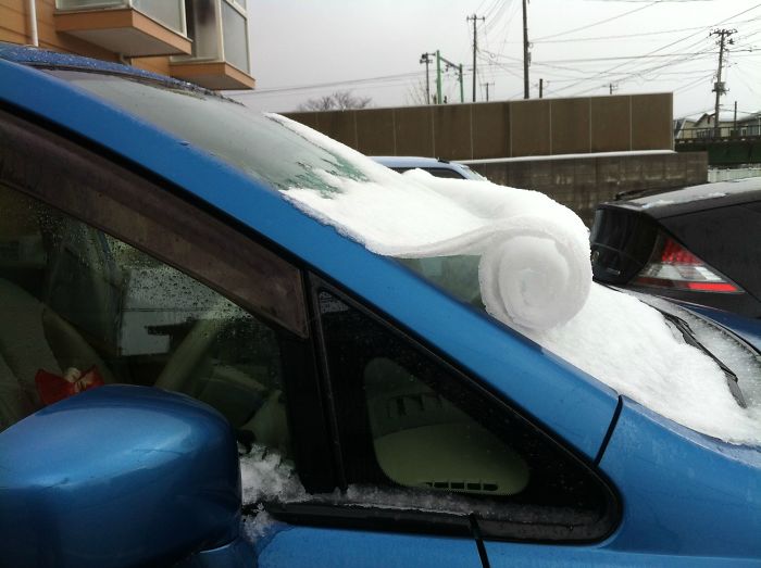 cars covered in snow but one