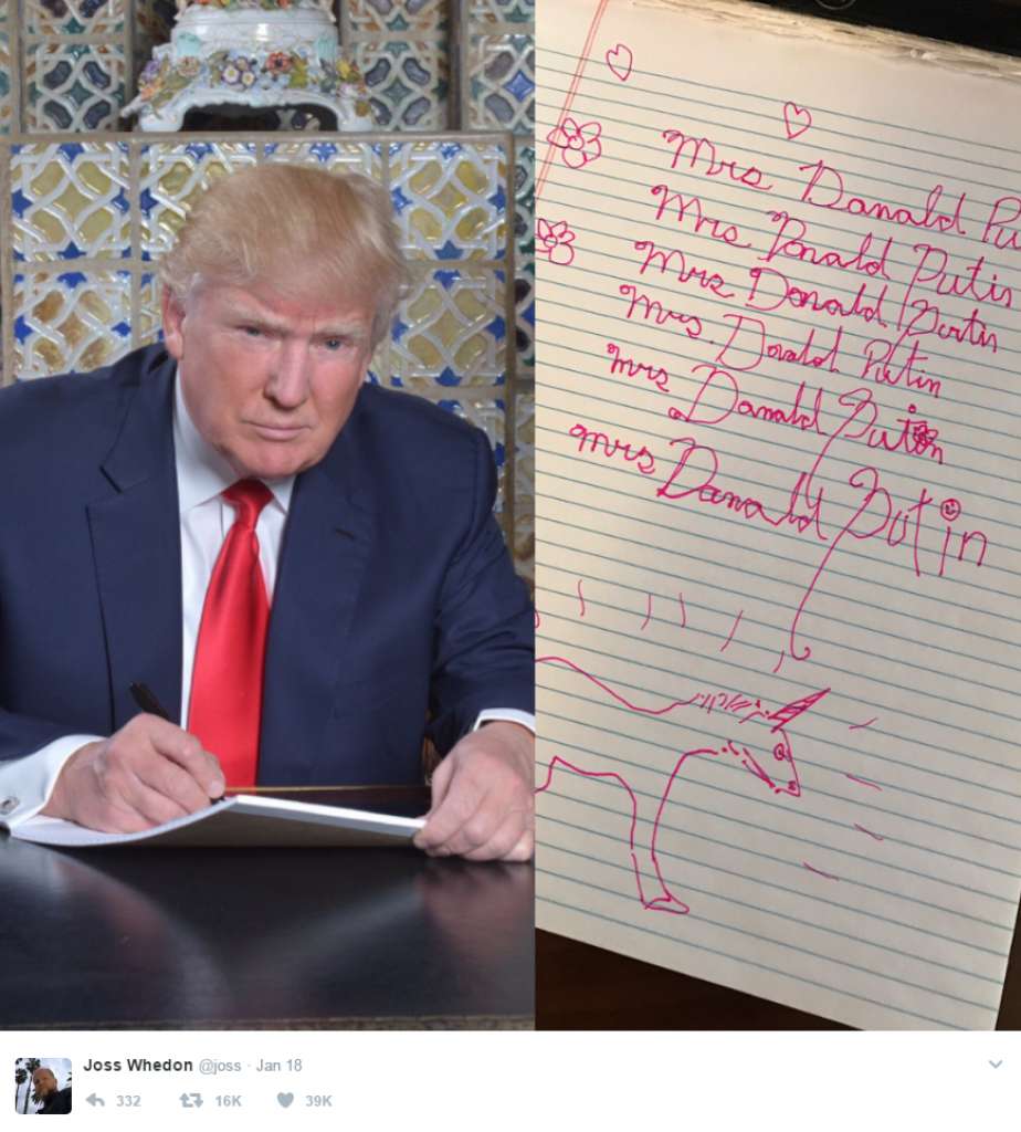 Funny memes of Trump include making it look like he draws and writes like a child.