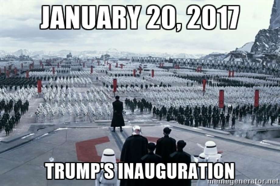 Funny meme about Trump's inauguration being like the scene from Star Wars.