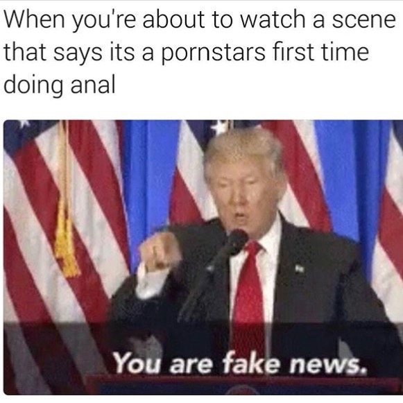 meme - trump fake news gif - When you're about to watch a scene that says its a pornstars first time doing anal You are fake news.