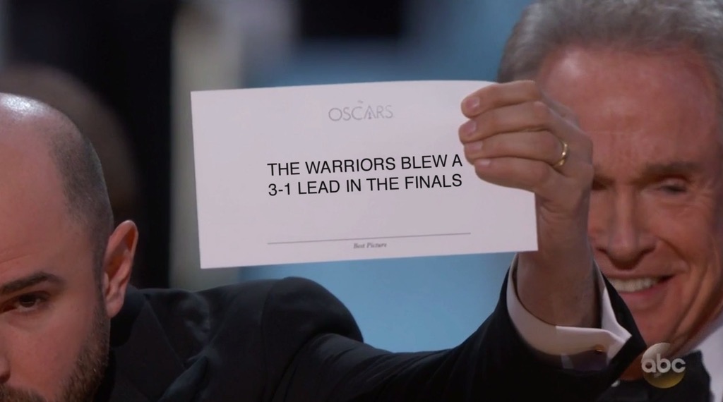 meme - oscars best picture mistake - Oscars The Warriors Blewa 31 Lead In The Finals abc