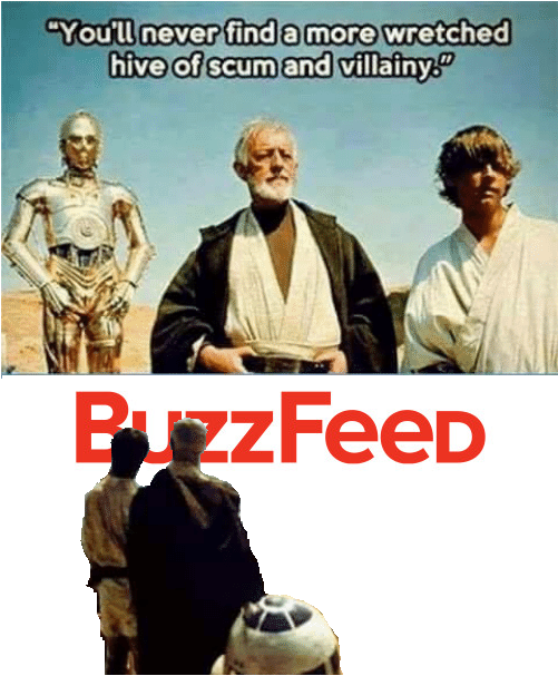 Dank meme combining Star Wars Obi wan, Luke Skywalker and C3PO to take a shot at Buzzfeed.