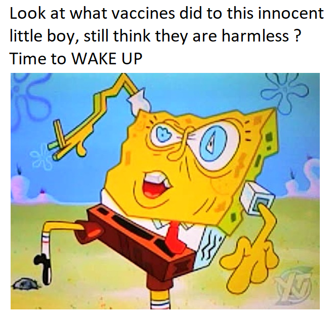 Dank meme of Spongebob Squarepants making fun of anti vaxxers