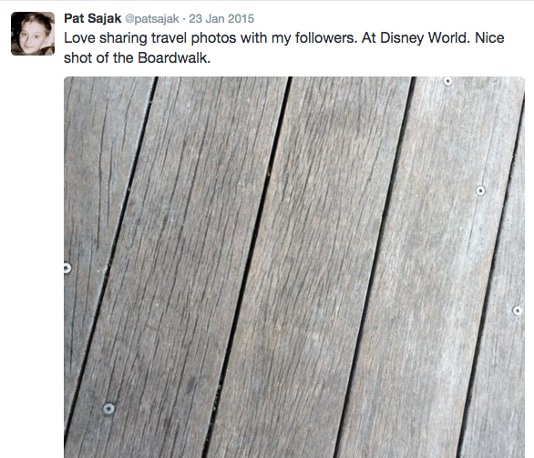 tweet - floor - Pat Sajak . Love sharing travel photos with my ers. At Disney World. Nice shot of the Boardwalk.