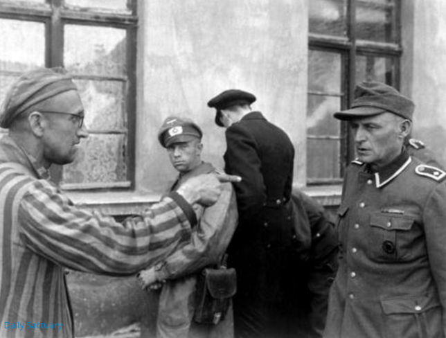  A Nazi is called out by a survivor liberated by the Allies from a concentration camp - 1945
