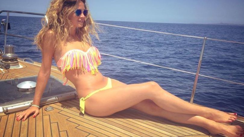 Diletta Leotta wearing sexy string bikini on some kind of boat or yacht