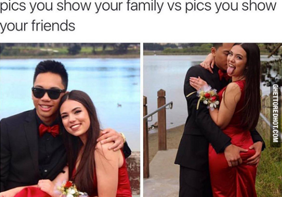 Savage AF Meme - hilarious savage af memes - pics you show your family vs pics you show your friends Ghettoredhot.Com