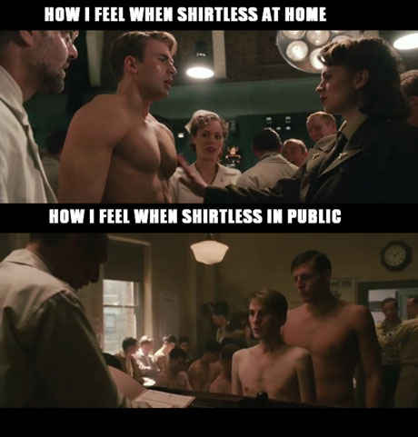 captain america gym meme - How I Feel When Shirtless At Home How I Feel When Shirtless In Public