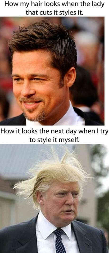 donald trump wig - How my hair looks when the lady that cuts it styles it. How it looks the next day when I try to style it myself.