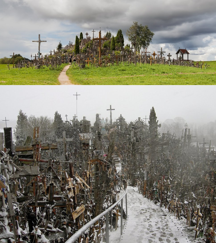 The Hill of Crosses, Siauliai, Lithuania


The precise origin of the practice of leaving crosses on the hill is uncertain so I'm going to assume they're placed there to keep the Elder Ones from rising up out of the ground and covering the world in death and darkness. Or something about faith and God and blah blah blah.