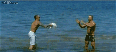 gifs - man misses catching a dog and it falls into the ocean