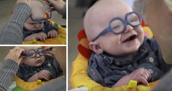 Little boy with eye disease sees his mother for the first time. 
