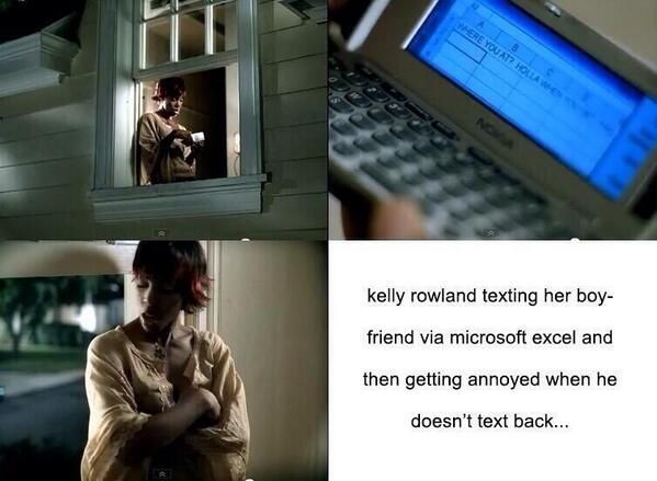 random pic kelly texting on excel - Where You Atz Ho kelly rowland texting her boy friend via microsoft excel and then getting annoyed when he doesn't text back...