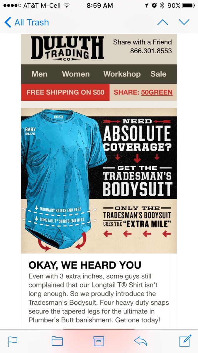 random pic duluth trading company memes - ....0 At&T MCell 10 90% All Trash with a Friend Tradingii 866.301.8553 Men Women Workshop Sale Free Shipping On $50 50GREEN Dh Need Baby Blue Absolute Coverage? Get The Tradesman'S Bodysuit Urdinary Shirts End Her