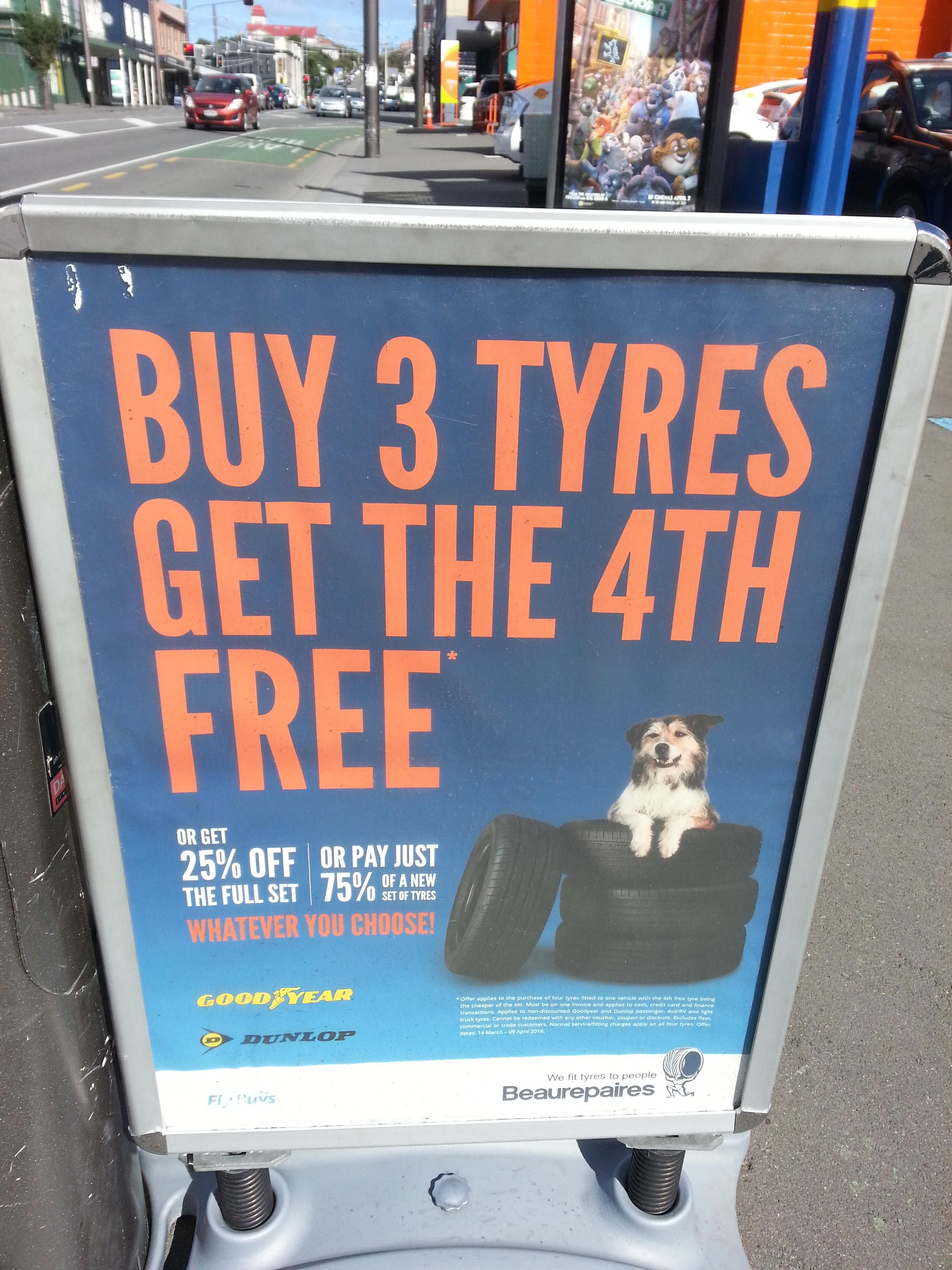 poster - Buy 3 Tyres Get The 4TH Free Or Bet 25% Off Or Pay Just The Full Set 75% Any Whatever You Choose Foodyear unepares