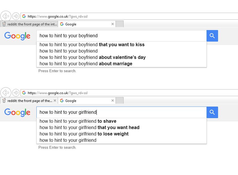 screenshot - G ! reddit the front page of the int.. G Google how to hint to your boyfriend how to hint to your boyfriend that you want to kiss how to hint to your boyfriend how to hint to your boyfriend about valentine's day how to hint to your boyfriend 