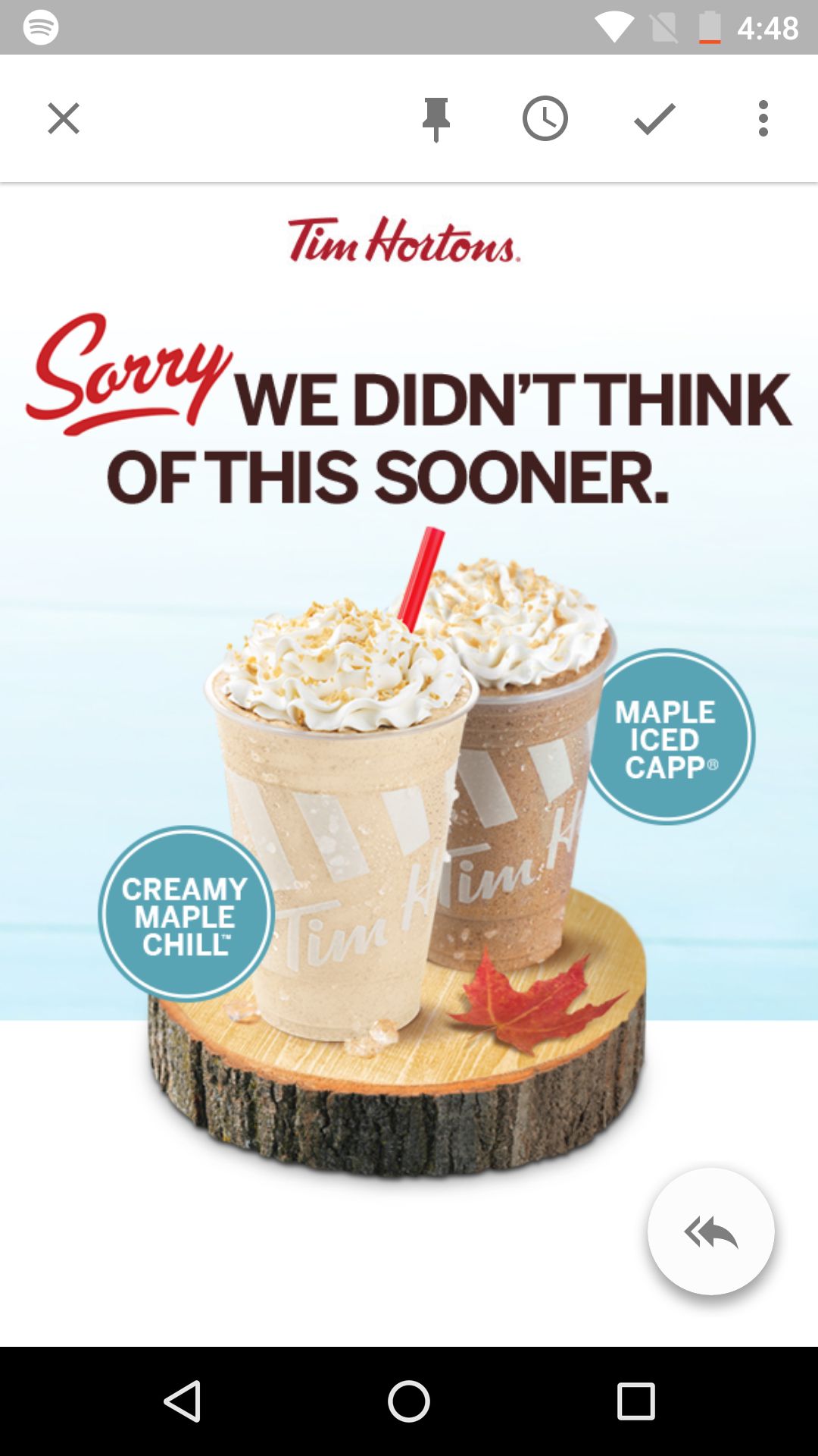 random pic tim hortons maple iced capp - Tim Hortons. Sorry We Didn'T Think Of This Sooner. Maple Iced Capp Creamy Maple Chill