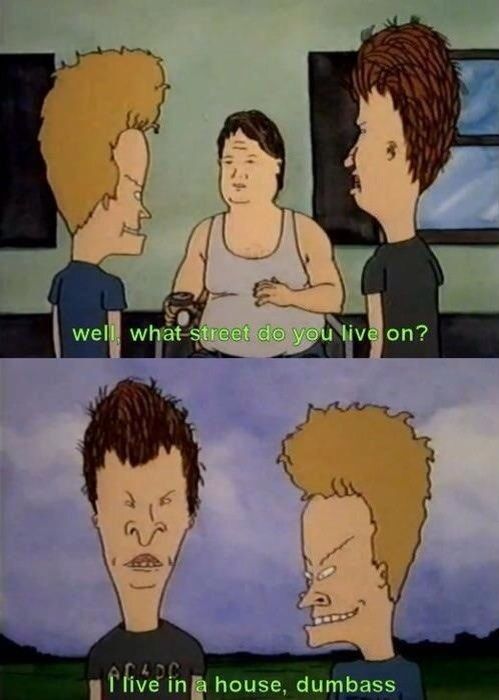 random pic beavis and butthead funny memes - well what street do you live on? Tlive in a house, dumbass