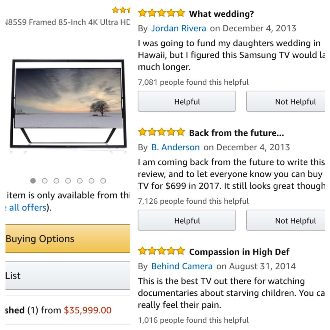 random pic web page - 18559 Framed 85Inch 4K Ultra Hd What wedding? By Jordan Rivera on I was going to fund my daughters wedding in Hawaii, but I figured this Samsung Tv would la much longer. 7,081 people found this helpful Helpful Not Helpful Back from t