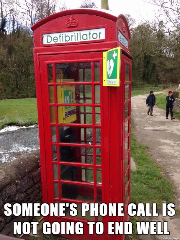 telephone booth - Defibrillator Canlator Someone'S Phone Call Is Not Going To End Well