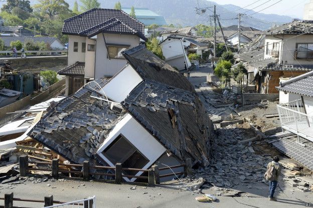 A devastating earthquake struck the island of Kyushu,  in Japan on Japan April 14, 2016. The  earthquake registered a magnitude of 7.0. Roads and power lines were damaged, local hospitals were evacuated because of the danger of building collapse. The city of Yatsusiro had many fires break out and the death toll rose to over 600. 