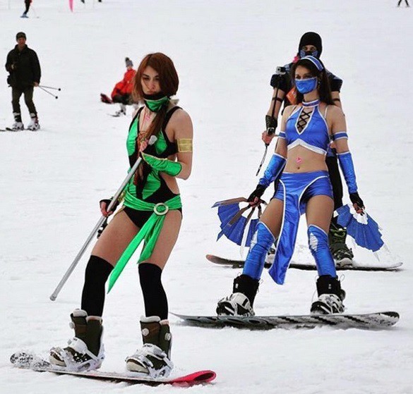 Skiing and Snowboarding in Bikini