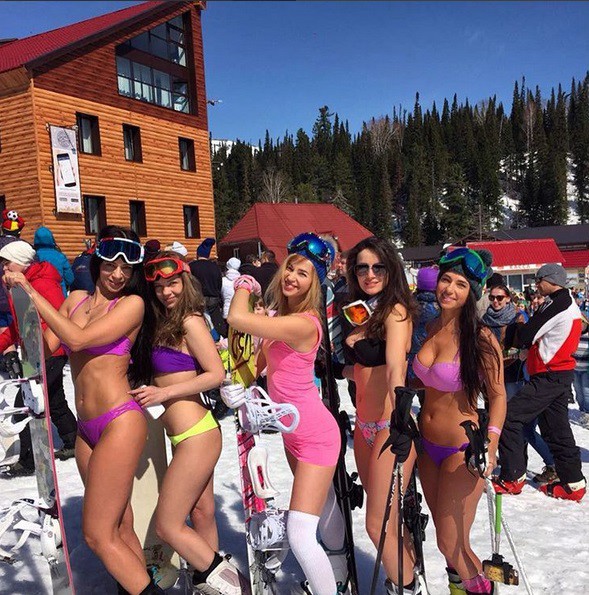 Skiing and Snowboarding in Bikini