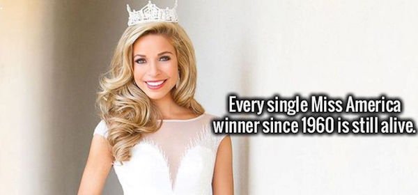 beauty - Every single Miss America winner since 1960 is still alive.