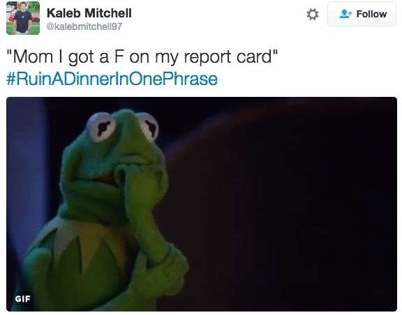 tweet - watches netflix stressfully - Kaleb Mitchell "Mom I got a Fon my report card" Gif