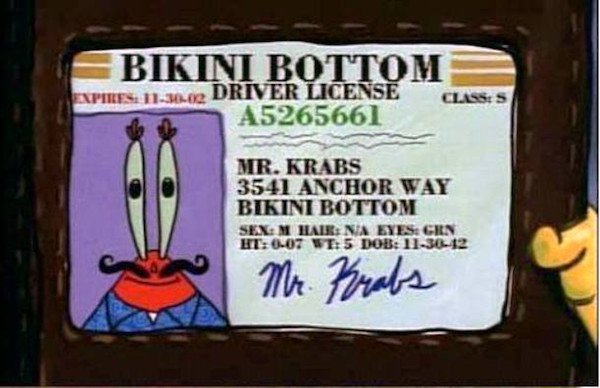 Mr. Krabs ID shows his birthday is on November 30, 1942. He’s 73!