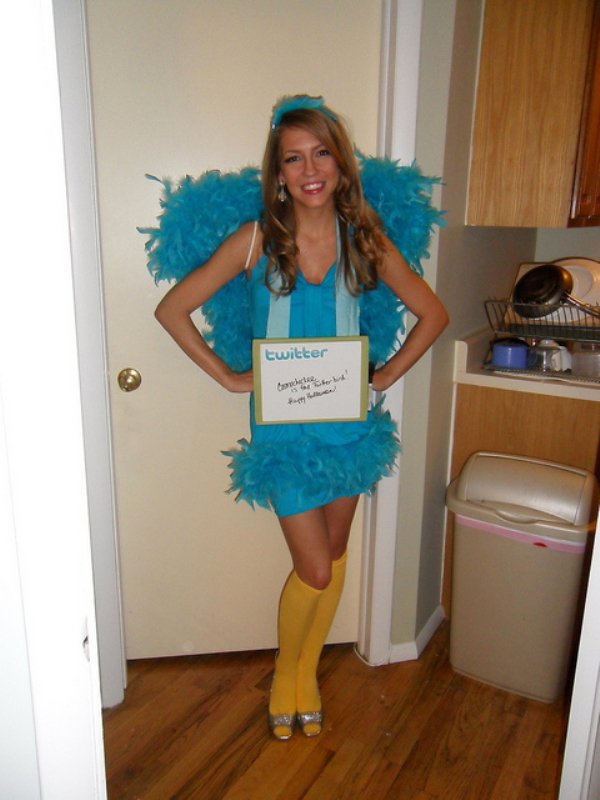 Twitter Bird
“I went as the Twitter Bird. Blue wig, blue dress covered in feathers, Twitter T around my neck, bird beak on my nose. I was monster-mashing to “I Want Candy” when a guy dressed as Super Mario pointed to a door and said, “I’m going to go in there. Meet me in five minutes.” When I walked into the room I shouted, “It’s-a-meee, Mario!” because I’m erotic like that. We hooked up there. Feathers. Everywhere. Like an avian crime scene. When we were done, I zipped my J.Crew dress back up and took a cab home, so proud of myself for successfully repurposing a bridesmaid dress.”