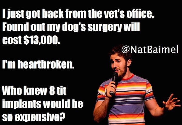 minorities funny moments - I just got back from the vet's office. Found out my dog's surgery will cost $13,000. I'm heartbroken. Who knew 8 tit implants would be so expensive?