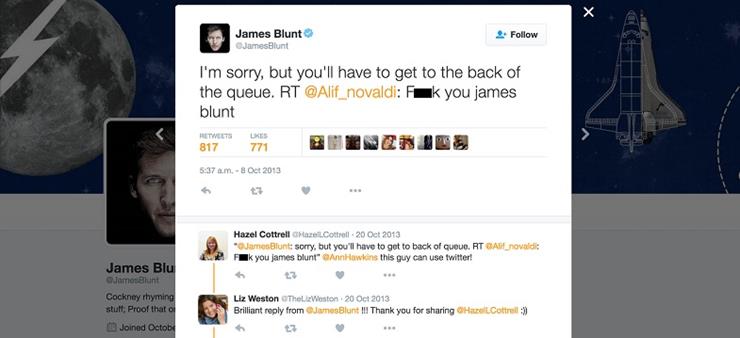 screenshot - James Blunt James Blunt 2. I'm sorry, but you'll have to get to the back of the queue. Rt Fk you james blunt 817 771 B Enon Les 8 et 2013 Hazel Cottrell Haze Cottrell James Blunt sorry, but you'll have to get to back of queue. Rt BAG_novali F