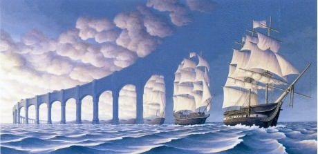art bridging the seas with a boat by rob gonsalves