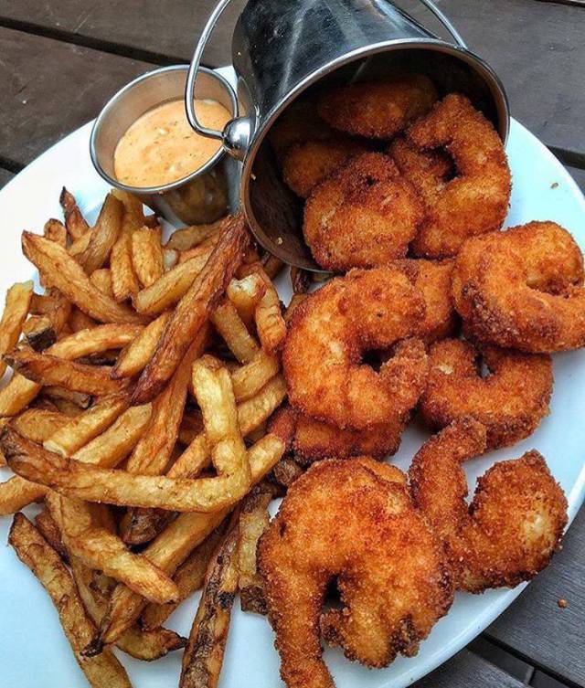 fried shrimp and fries