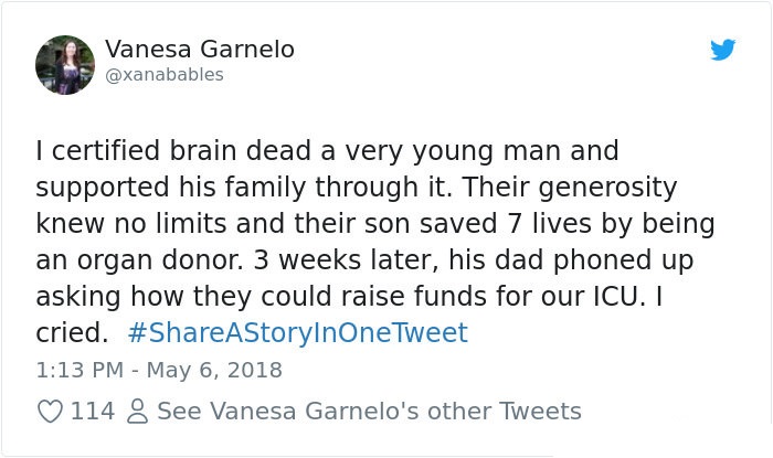 document - Vanesa Garnelo I certified brain dead a very young man and supported his family through it. Their generosity knew no limits and their son saved 7 lives by being an organ donor. 3 weeks later, his dad phoned up asking how they could raise funds 