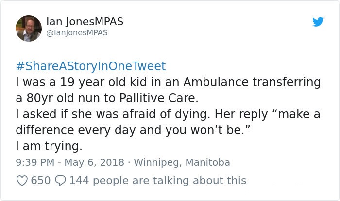 hogwarts au prompts - lan JonesMPAS Tweet I was a 19 year old kid in an Ambulance transferring a 80yr old nun to Pallitive Care. I asked if she was afraid of dying. Her "make a difference every day and you won't be." Tam trying. Winnipeg, Manitoba 650 2