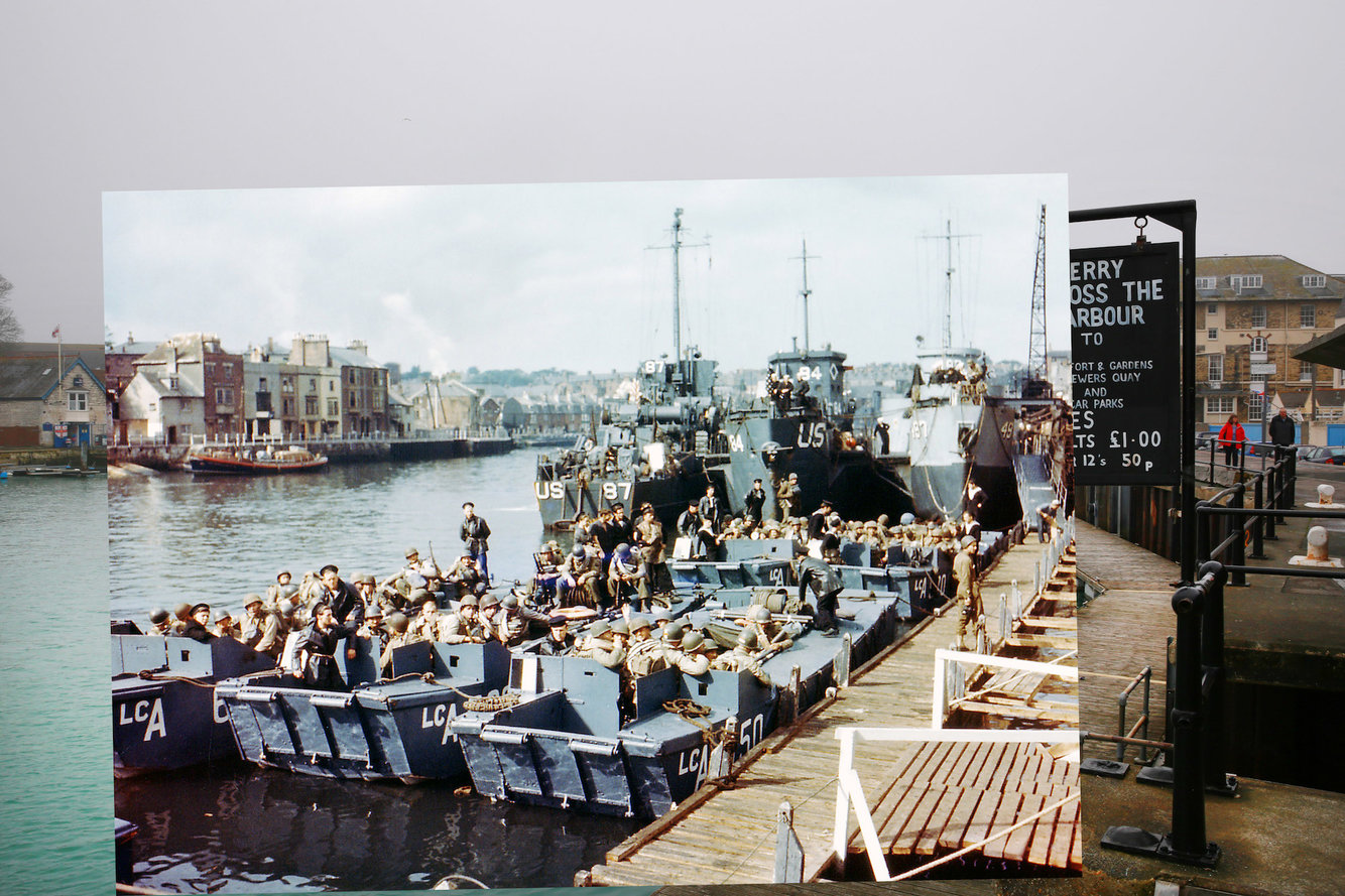 The harbor on April 5, 2014, in Weymouth, England, where boats full of US troops waited to take part in Operation Overlord in Normandy in June 1944.
