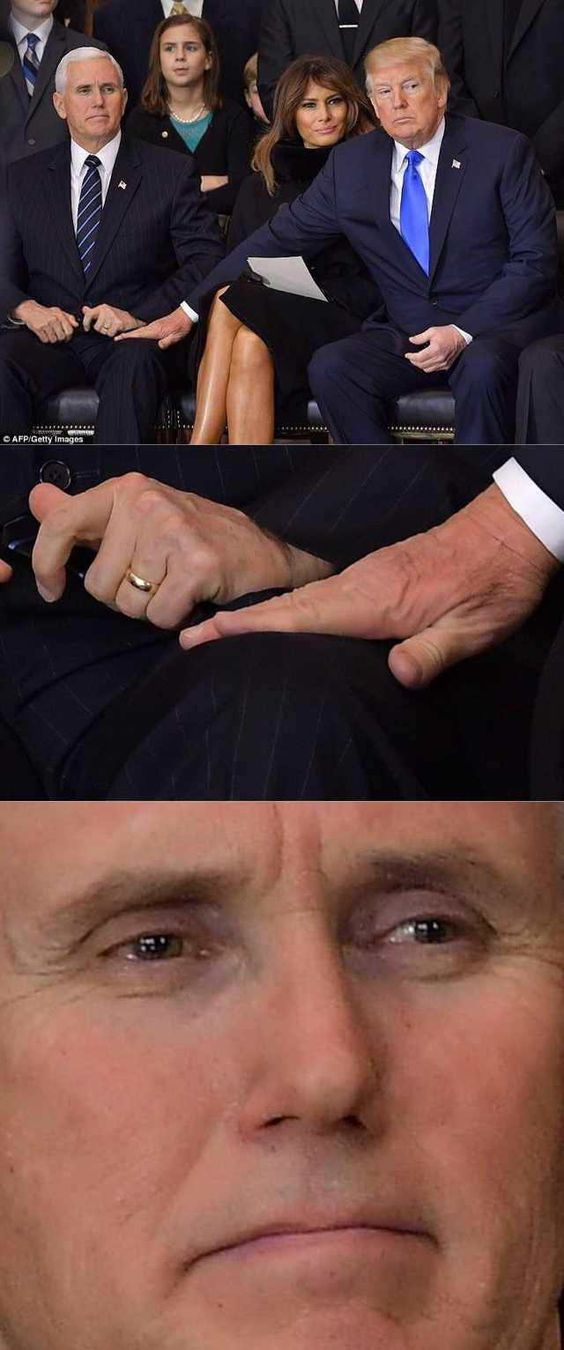 Funny close up meme of Trump's hand on Pence's leg